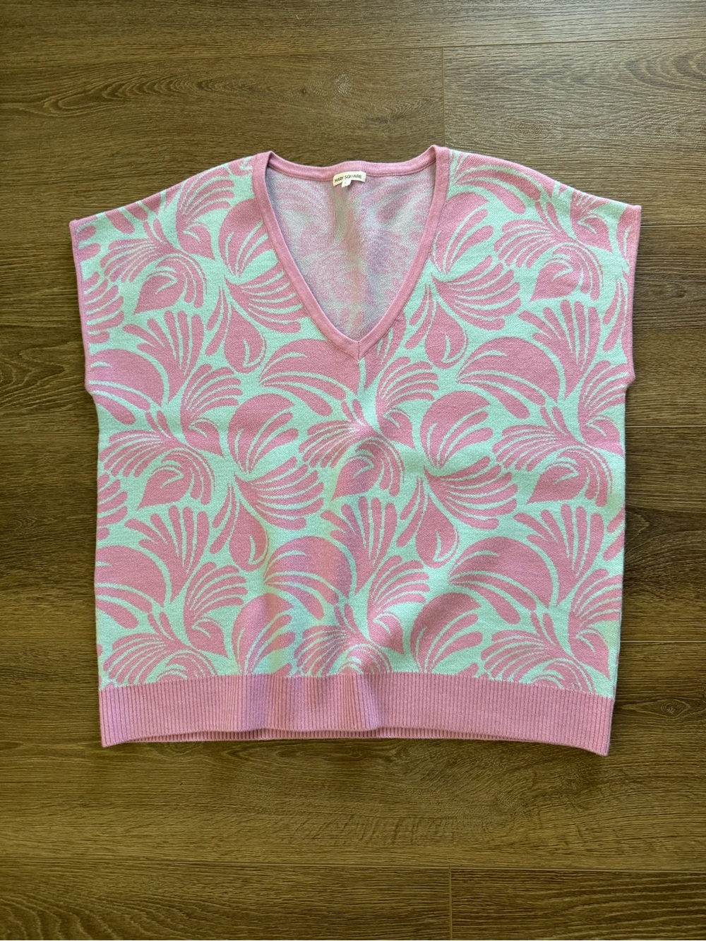 Floral Pink V-Neck Short Sleeve Knit Sweater